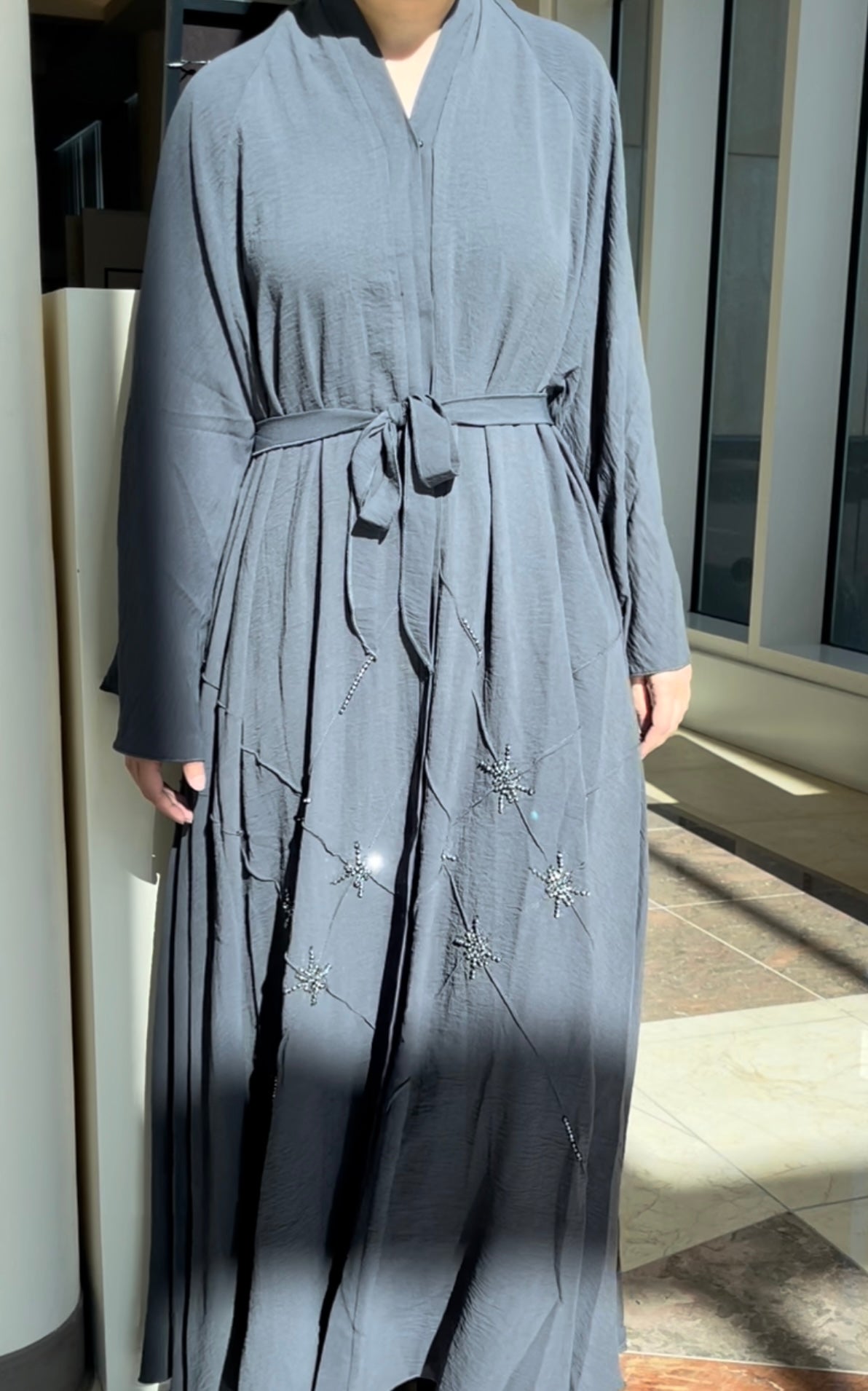 Grey Rhinestone Abaya