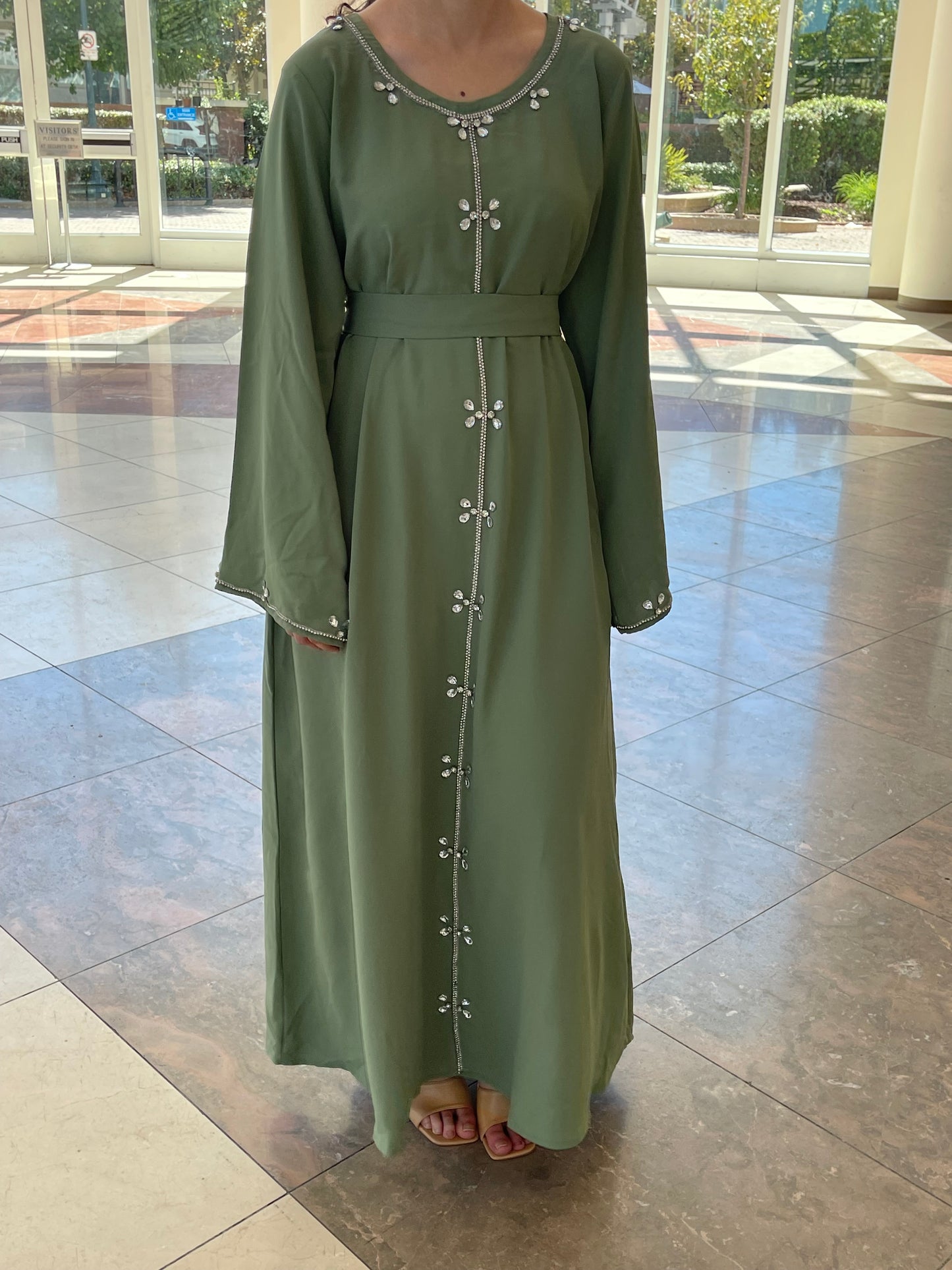 Sage Green Rhinestone Dress