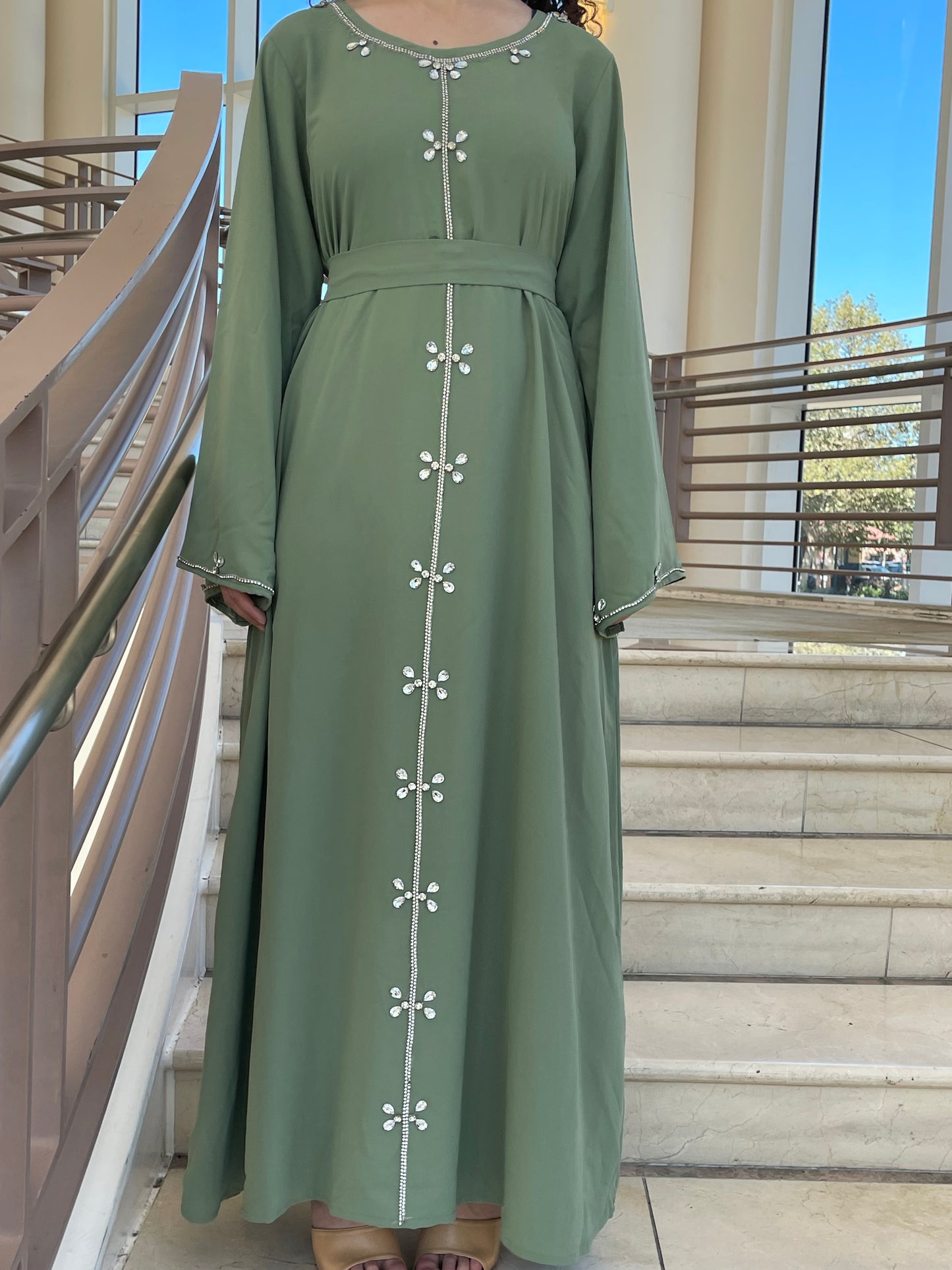 Sage Green Rhinestone Dress