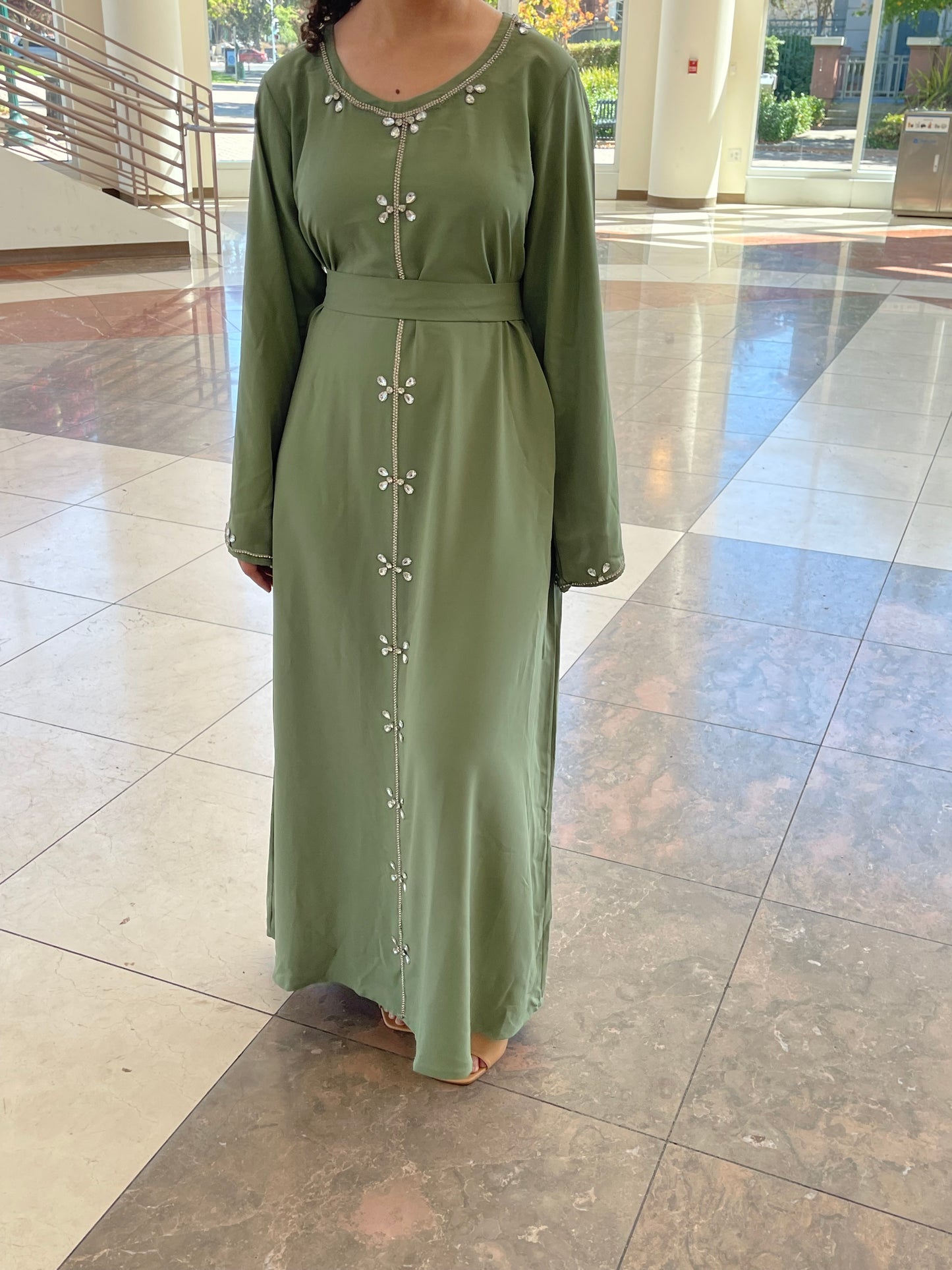 Sage Green Rhinestone Dress