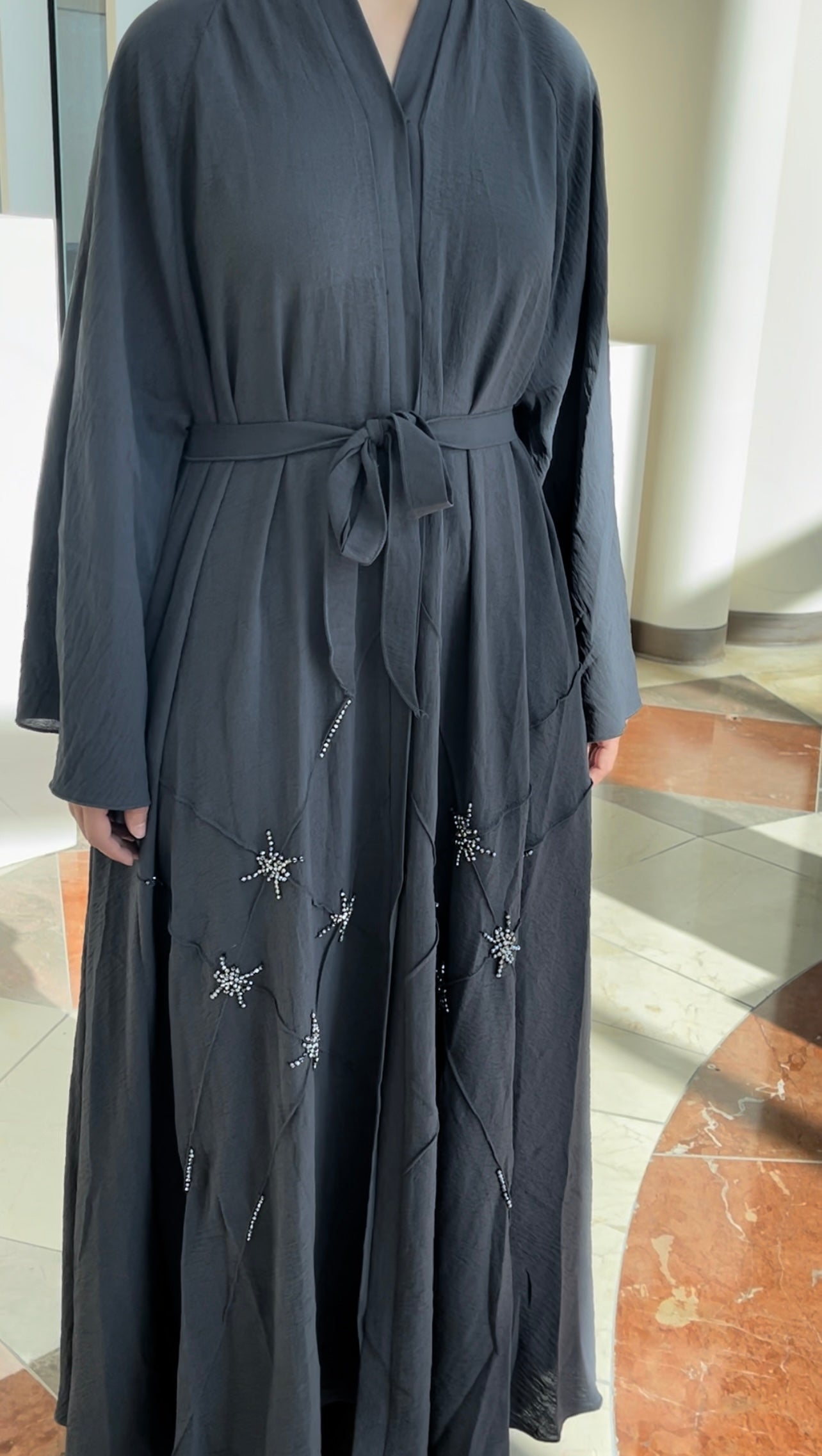 Grey Rhinestone Abaya