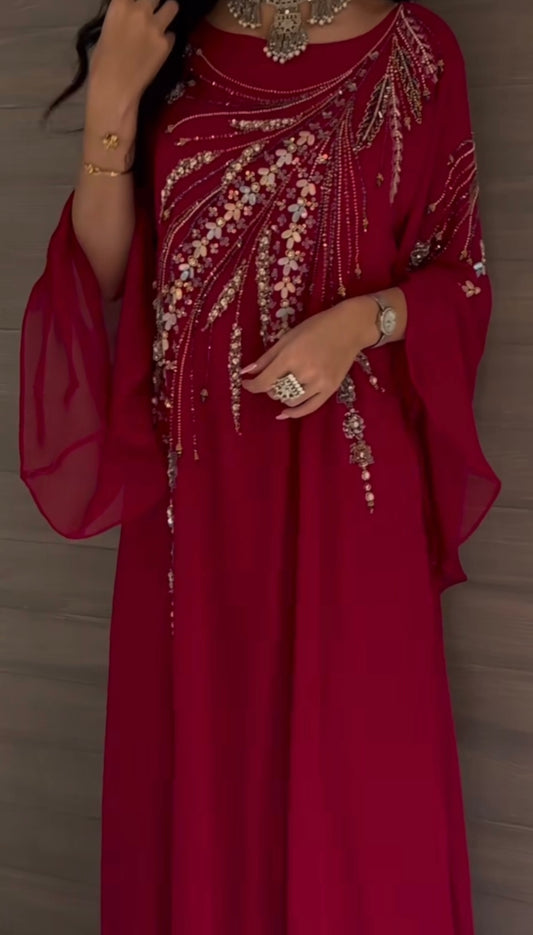 Red Chiffon Embellished Dress